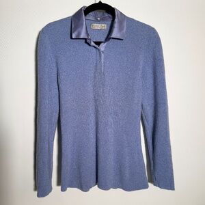 Vintage Richard Grand 100% Cashmere Sweater Blue Knit w/ Detachable Silk Collar
